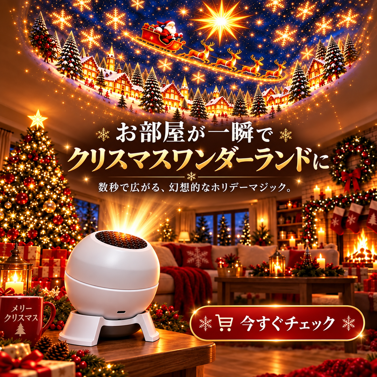 💡 2️⃣お部屋が一瞬でクリスマス空間に — クリスマスプロジェクションライト