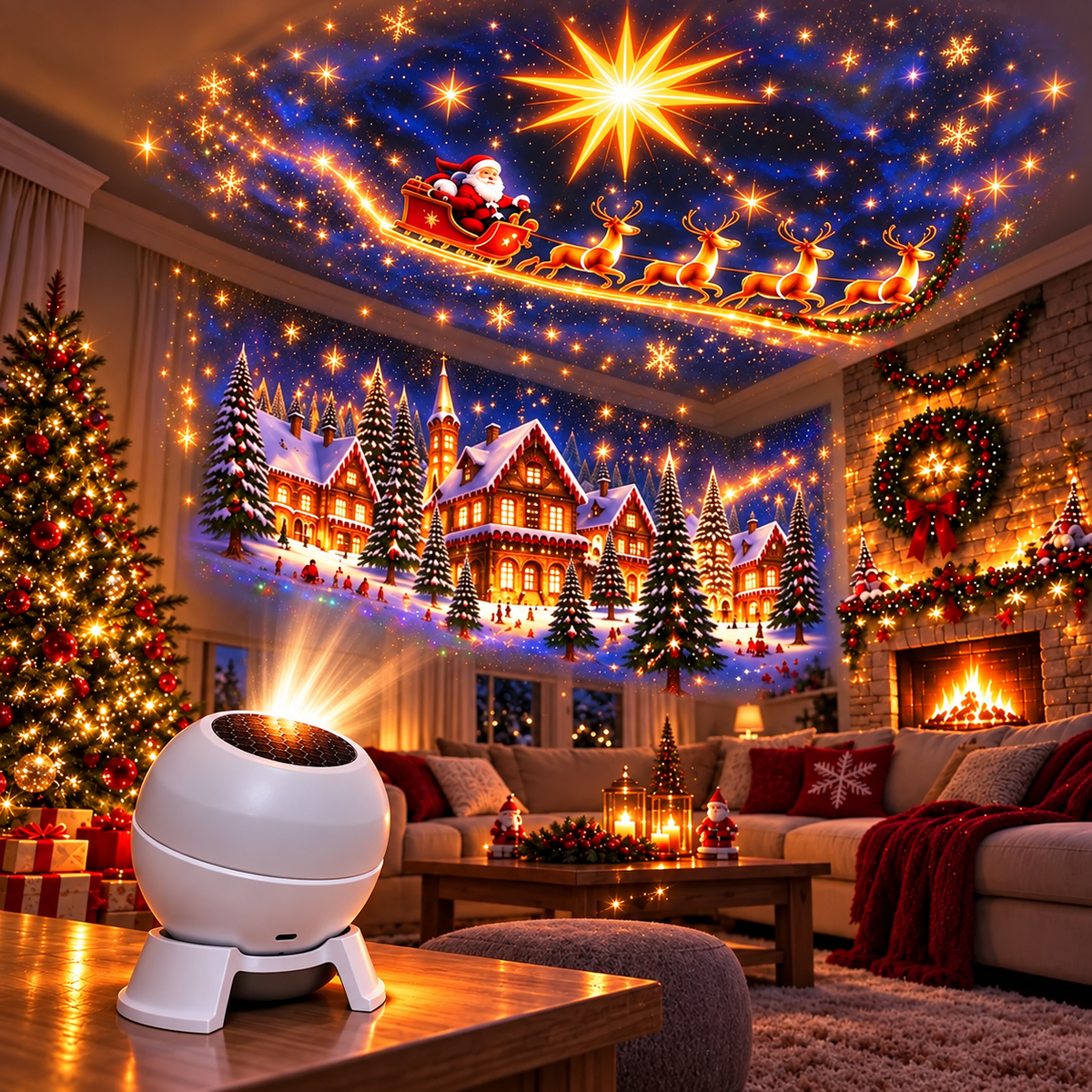 💡 2️⃣お部屋が一瞬でクリスマス空間に — クリスマスプロジェクションライト